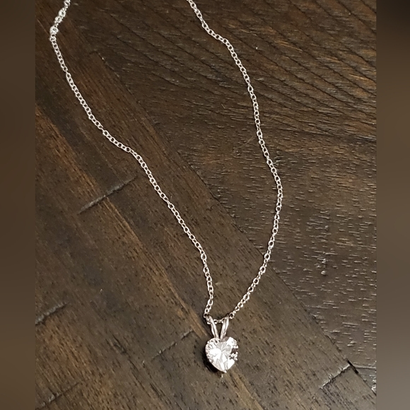 White Sapphire Heart Cut Necklace in Sterling Silver - Picture 3 of 4